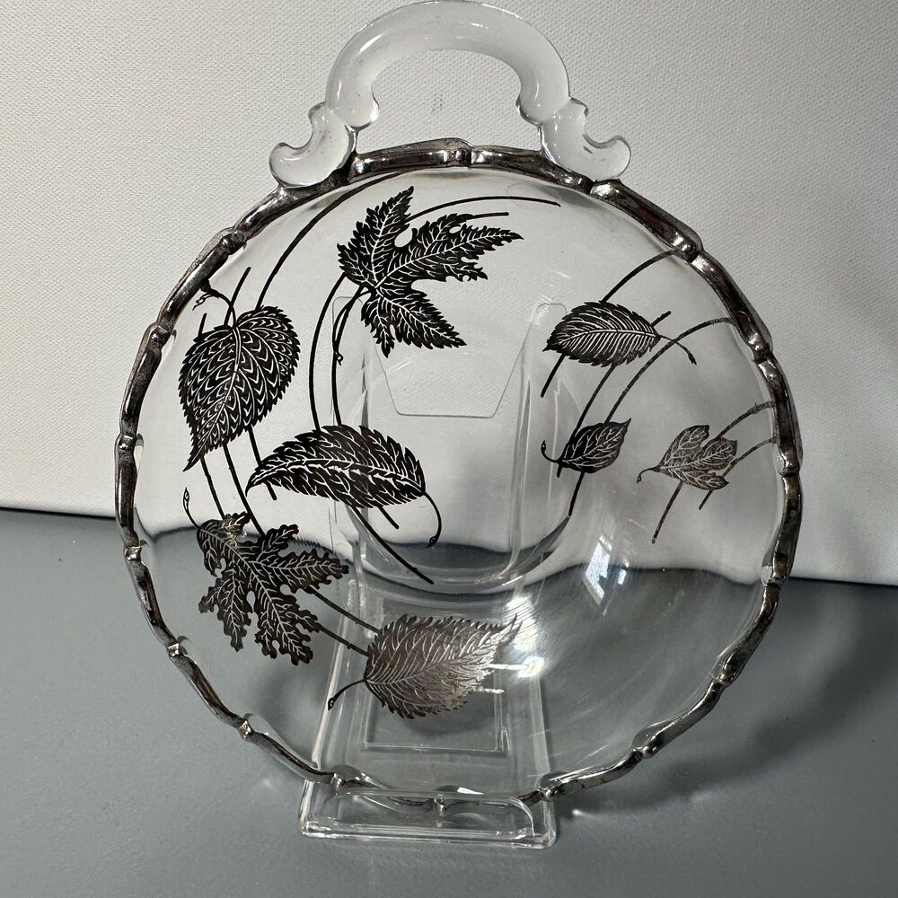 Vintage Silver City “Forest” Sterling Leaf Glass Bowl - 5 5/8” Diameter